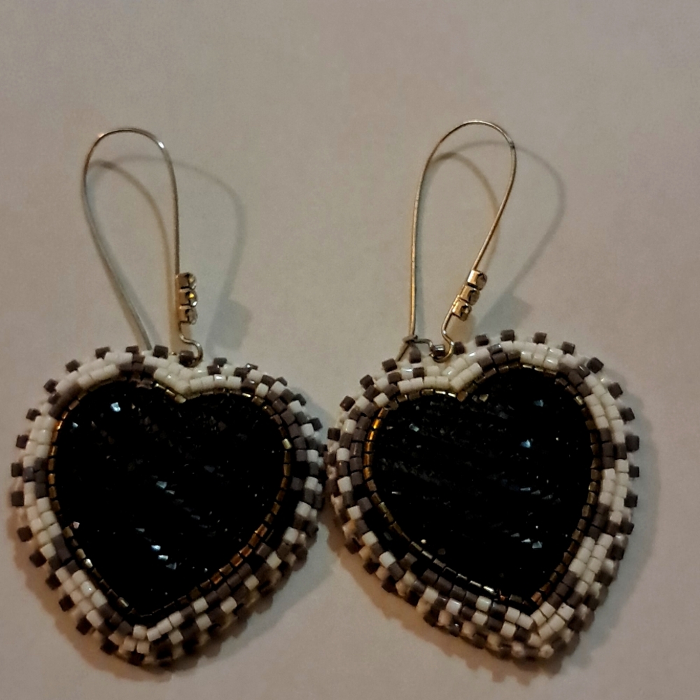 Handmade Statement Heart Beaded Earrings